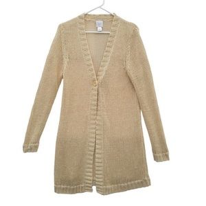 Garnet Hill 100 % Linen Long Line Tunic Neutral Beige Open Weave Cardigan M